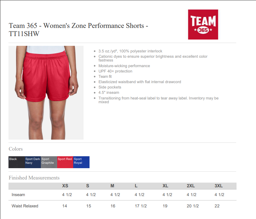 SHORTS | Team 365 TT11SHW